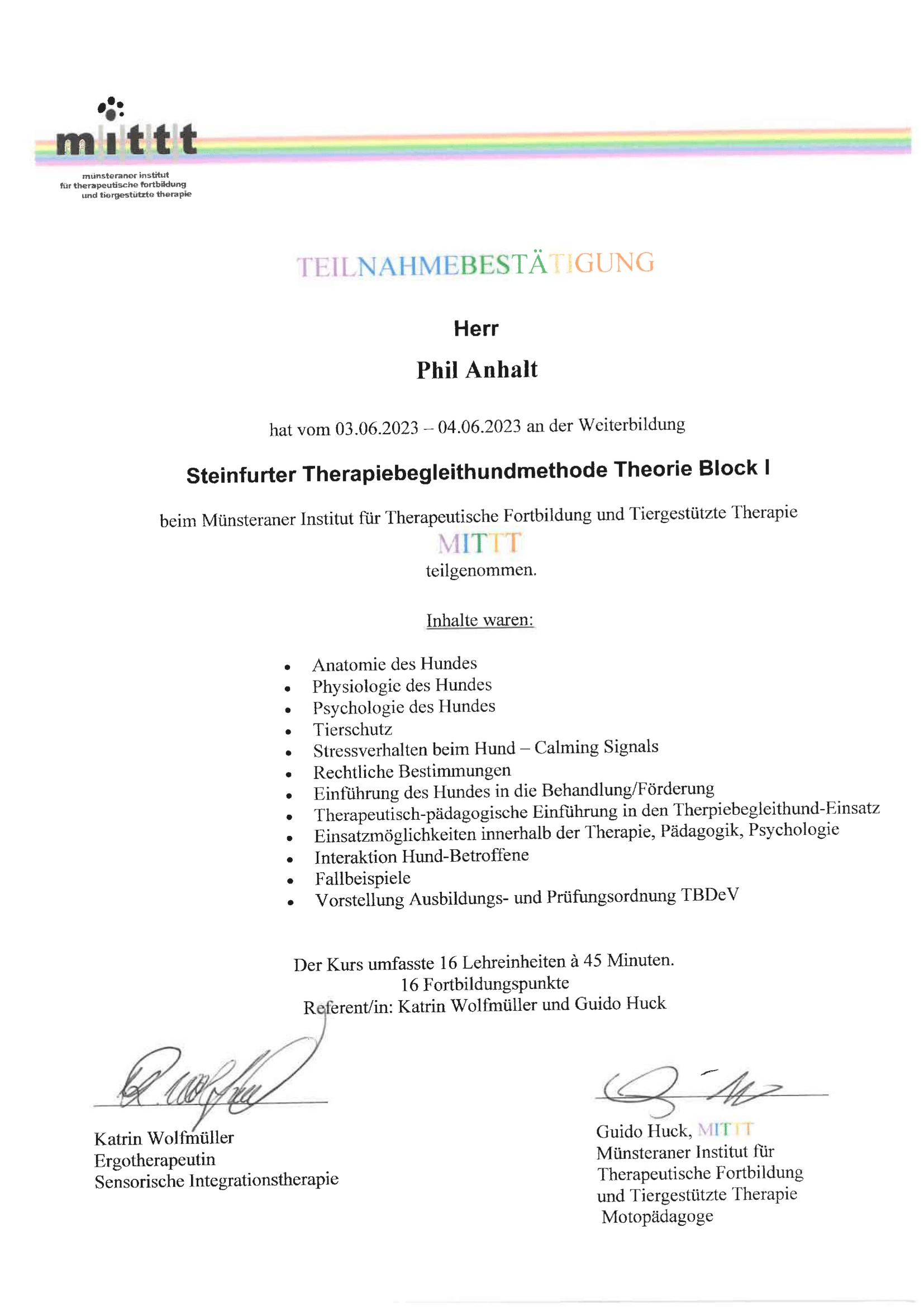 Teilnahmebescheinigung Therapiehund 1