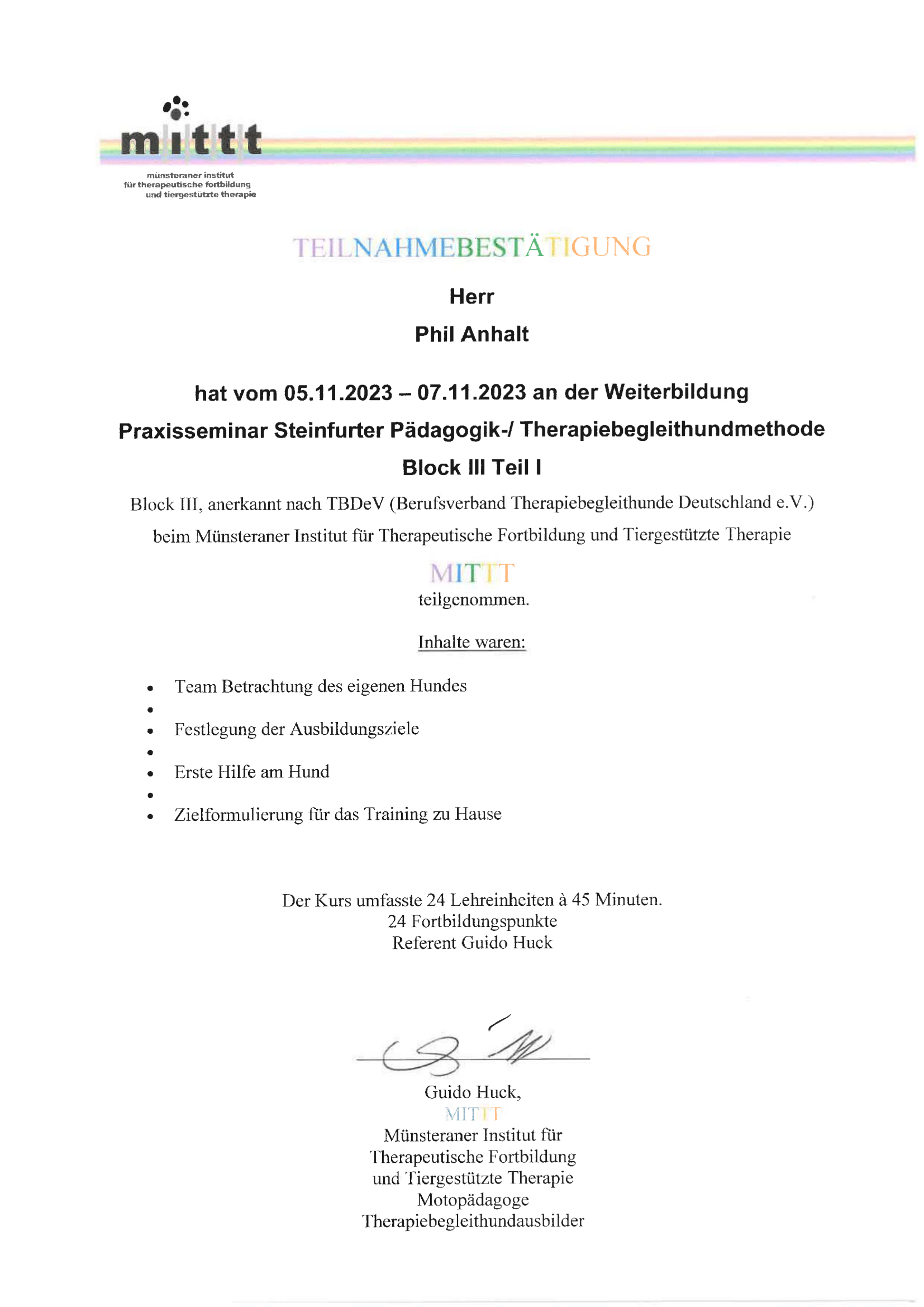 Teilnahmebescheinigung Therapiehund 3